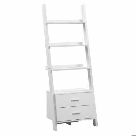 HOMEROOTS 69 in. White Particle Board Ladder Bookcase with Two Storage Drawers 332876